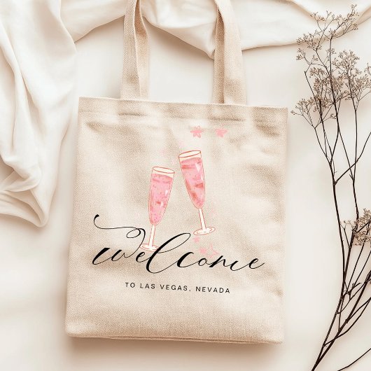 Roze Champagne Bachelorette Bestemming Welkom Tote Bag