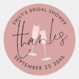 Roze Champagne Bedankt Stoffig Roos Vrijgezellenfe Ronde Sticker