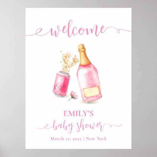 Roze Champagne Bier Meisje Baby shower Welkom Poster (Voorkant)