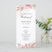 Roze Champagne Boho Huwelijksprogramma kaart (Staand voorkant)