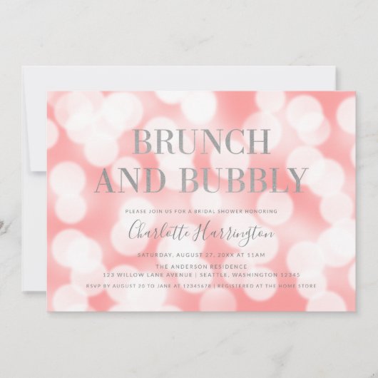 Roze Champagne Bokeh Brunch & Bubbly Vrijgezellenf Kaart (Voorkant)