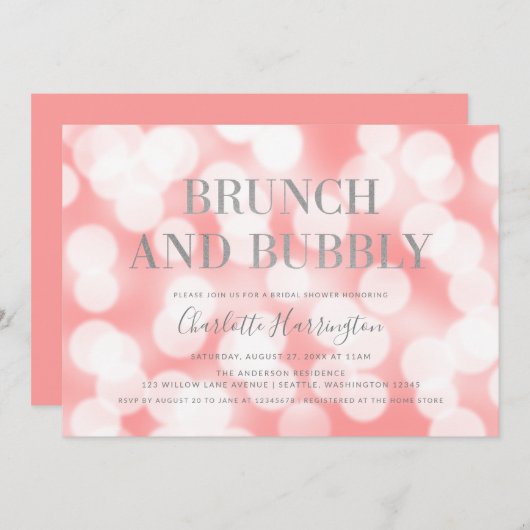 Roze Champagne Bokeh Brunch & Bubbly Vrijgezellenf Kaart (Voorkant / Achterkant)