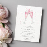 Roze Champagne | Bridal Shower-uitnodiging Kaart<br><div class="desc">De feestelijke en elegante bruiddoucheuitnodigingen zijn voorzien van een paar champagneglazen in de waterverf,  gevuld met roze bubbels. Pas uw douchedetails aan in het chic grijs lettertype.</div>
