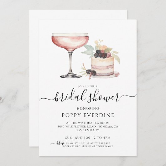 Roze Champagne bruids douche uitnodiging (Voorkant / Achterkant)