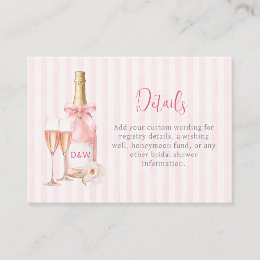 Roze Champagne Bruidsdiner Informatiekaartje (Voorkant)
