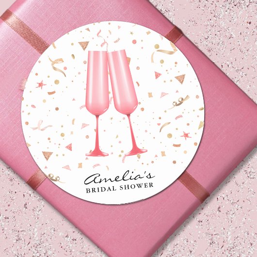 Roze Champagne Bruidsfeest Ronde Sticker