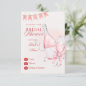 Roze Champagne Bruidsfeest Uitnodiging (Staand voorkant)