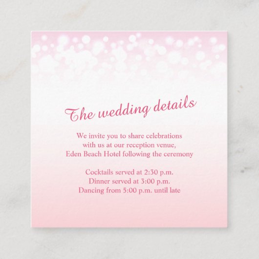 Roze champagne bruiloft details kaarten (Achterkant)