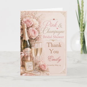 Roze & Champagne Bruiloftsborrel Bedanktkaart Bedankkaart