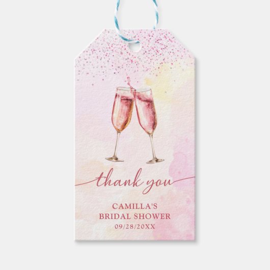 Roze Champagne Bruiloftsfeestje Cadeaulabel (Voorkant)