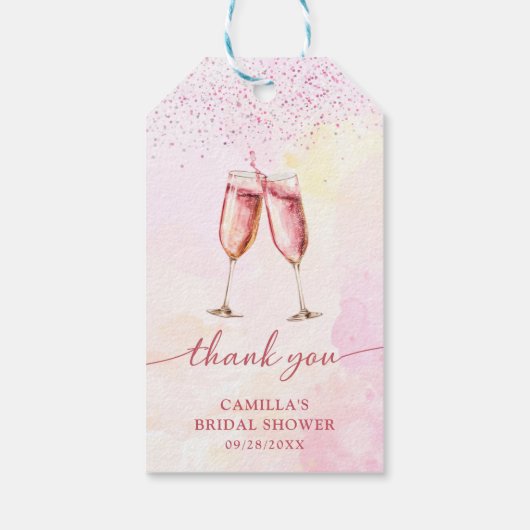 Roze Champagne Bruiloftsfeestje Cadeaulabel (Achterkant)