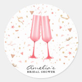 Roze Champagne Bruiloftsfeestje Ronde Sticker (Voorkant)
