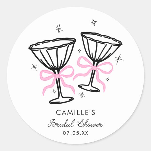Roze Champagne Bruiloftsfeestje Ronde Sticker (Voorkant)