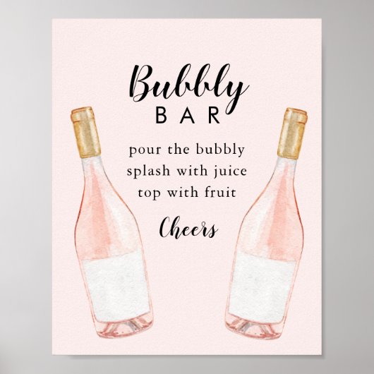 Roze Champagne Bruisende Bar Sign Poster (Voorkant)