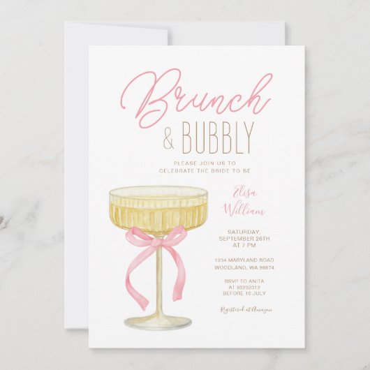 Roze Champagne Brunch & Bruisende Bruiloft Borrel Kaart (Voorkant)