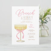 Roze Champagne Brunch & Bruisende Bruiloft Borrel Kaart (Staand voorkant)