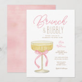 Roze Champagne Brunch & Bruisende Bruiloft Borrel Kaart (Voorkant / Achterkant)