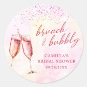 Roze Champagne Brunch En Bruisende Bruids-Shower Ronde Sticker (Voorkant)