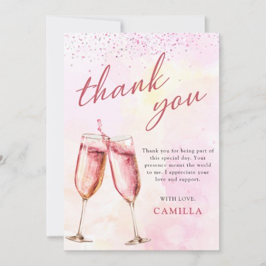 Roze Champagne Brunch En Bruisende Bruidsborrel Bedankkaart (Voorkant)