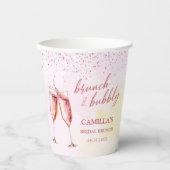 Roze Champagne Brunch En Bruisende Bruidsfeest Papieren Bekers (Voorkant)