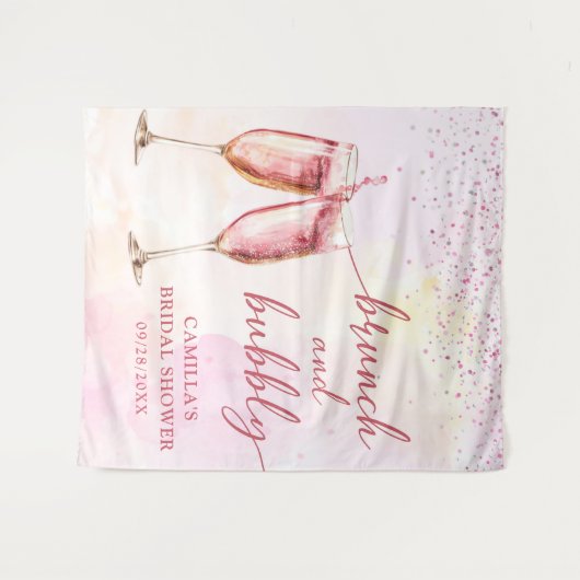 Roze Champagne Brunch En Bruisende Bruidsfeest Wandkleed (Voorkant (horizontaal))