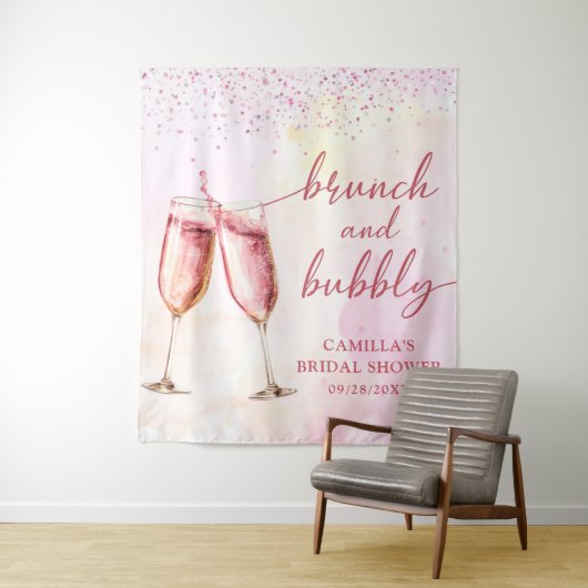 Roze Champagne Brunch En Bruisende Bruidsfeest Wandkleed (In situ)