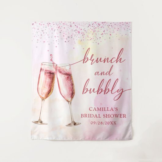 Roze Champagne Brunch En Bruisende Bruidsfeest Wandkleed (Voorkant)
