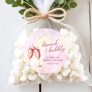 Roze Champagne Brunch En Bruisende Bruidsuitnodigi Ronde Sticker