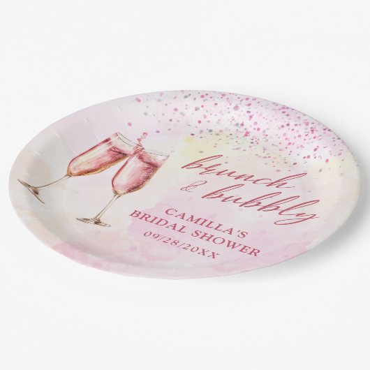 Roze champagne brunch en bubble Vrijgezellenfeest Papieren Bordje (Gekanteld)