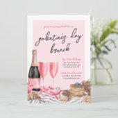 Roze Champagne Brunch Galentine's Day Kaart (Staand voorkant)