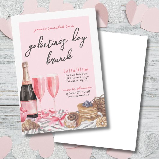 Roze Champagne Brunch Galentine's Day Kaart