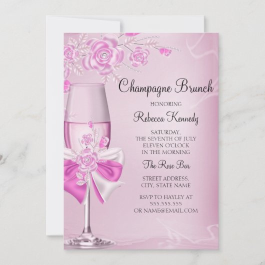 Roze Champagne Brunch Uitnodiging (Voorkant)