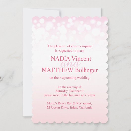 Roze champagne bubbels repetitie diner uitnodiging (Achterkant)