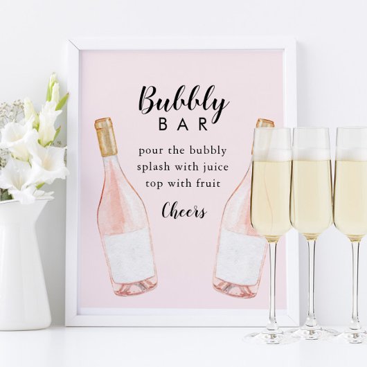 Roze champagne Bubble Bar Sign Poster