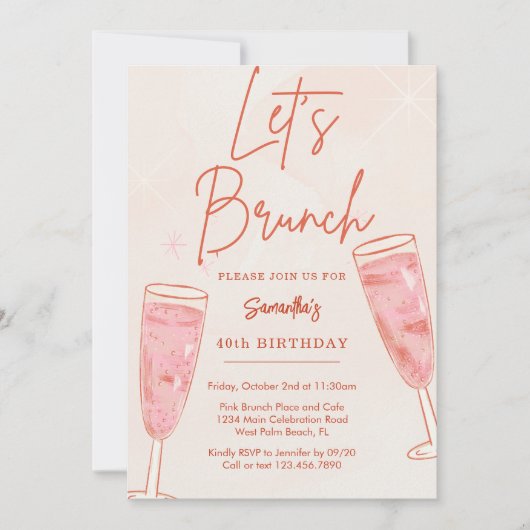 Roze Champagne Bubble Laten we Brunch Elk Evenemen Kaart (Voorkant)