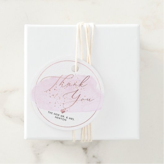 Roze Champagne Bubbles, Waterverf Dank u Bedankjes Labels (In situ)