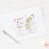 Roze champagne Cheers & Gold Hearts Wedding Party Vierkante Sticker (Envelop)