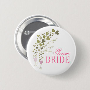 Roze champagne Cheers & Hearts Team Bride Wedding Ronde Button 5,7 Cm