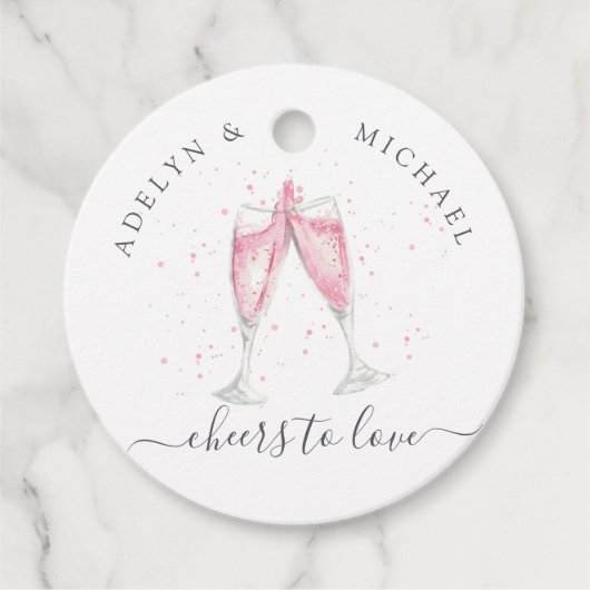Roze champagne "Cheers to Love" Personalized Bedankjes Labels (Voorkant)