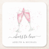 Roze champagne "Cheers to Love" Personalized Kartonnen Onderzetters (Voorkant)