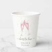 Roze champagne "Cheers to Love" Personalized Papieren Bekers (Voorkant)