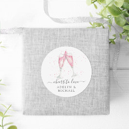 Roze champagne "Cheers to Love" Personalized Ronde Sticker