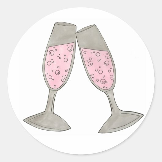 Roze champagne Cheers Weddenschappen Ronde Sticker (Voorkant)