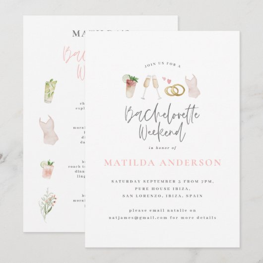 Roze champagne chic bachelorette aankondiging (Voorkant / Achterkant)