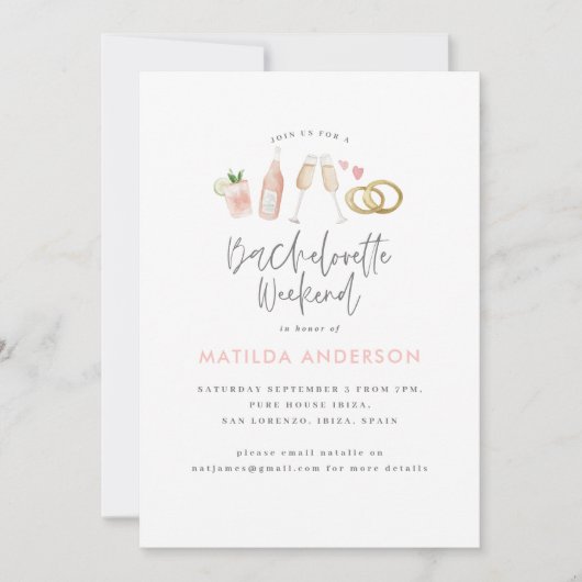 Roze champagne chic bachelorette route aankondiging (Voorkant)