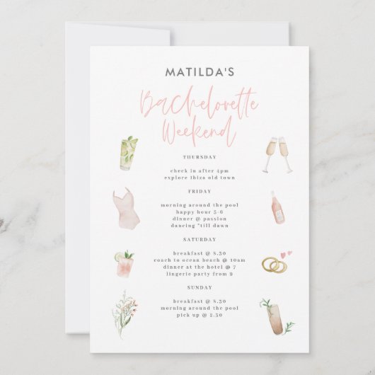 Roze champagne chic bachelorette route aankondiging (Achterkant)