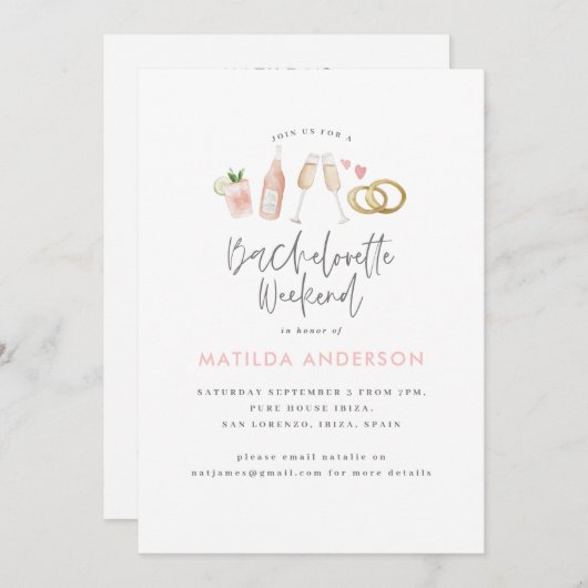 Roze champagne chic bachelorette route aankondiging (Voorkant / Achterkant)