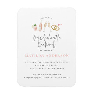 Roze champagne chic bachelorette route magneet