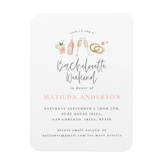 Roze champagne chic bachelorette route magneet (Verticaal)