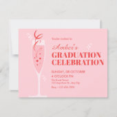 Roze champagne cocktail afstuderen kaart (Voorkant)